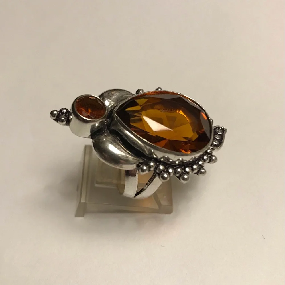 Smokey Topaz Stamped 925 Sterling Silver Ring